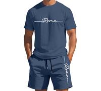 Générique Classification Produit Men's Suits - Ensemble Décontracté Estival T-Shirt Manches Courtes et Short Imprimé Dégradé Col Rond Léger et Confortable (Navy, XXXXXXL)