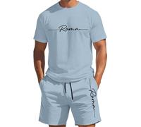 Générique Classification Produit Men's Suits - Ensemble Décontracté Estival T-Shirt Manches Courtes et Short Imprimé Dégradé Col Rond Léger et Confortable (Light Blue, M)