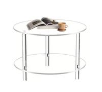 Générique Clear Acrylic - 2 Tier Transparent Nightstand Furniture, Modern End Compact Design, Stable Round Column Tea, Lightweight Small Space Organizer | Idéal pour Salon Chambre Étude Balcon