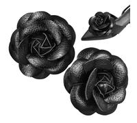 Générique Clips de Chaussures Fleuris Noirs en Satin Léger, 2 Pièces, Accessoires pour Talons Hauts et Bottes pour Femmes en Mariage et Événements
