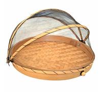 Générique Cloche à Fromage Fruit en Bambou avec Filet 30 cm Garde Manger Corbeille Plateau Fromage Noir Naturel protège Aliments Corbeille à Pain