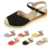 Générique Closed Toe Platform Wedge Sandals Espadrilles Wedges for Women Platform Espadrille Sandals Summer Dressy Color Block Ankle Strap Closed Toe (Black,42)