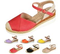 Générique Closed Toe Platform Wedge Sandals Espadrilles Wedges for Women Platform Espadrille Sandals Summer Dressy Color Block Ankle Strap Closed Toe (Red,36)