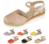 Générique Closed Toe Platform Wedge Sandals Espadrilles Wedges for Women Platform Espadrille Sandals Summer Dressy Color Block Ankle Strap Closed Toe (Khaki,42)