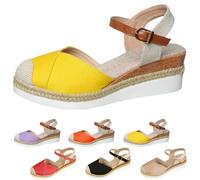 Générique Closed Toe Platform Wedge Sandals Espadrilles Wedges for Women Platform Espadrille Sandals Summer Dressy Color Block Ankle Strap Closed Toe (Yellow,36)