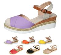 Générique Closed Toe Platform Wedge Sandals Espadrilles Wedges for Women Platform Espadrille Sandals Summer Dressy Color Block Ankle Strap Closed Toe (Purple,37)