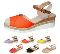 Générique Closed Toe Platform Wedge Sandals Espadrilles Wedges for Women Platform Espadrille Sandals Summer Dressy Color Block Ankle Strap Closed Toe (Orange,37)