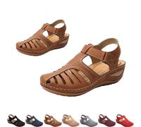 Générique Closed Toe Sandals for Women 2026 Summer Adjustable Ankle Strap Wedge Sandals with Arch Support Comfortable Breathable Hollow out Walking Platform Shoes (Brown,37)