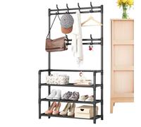 Générique Clothes Rack with Shoe Storage - Floor Standing Hanger, Household Cloth Organizer with Hooks | Multi Tier Clothing Rack with Shoe Shelf for Bedroom Dormitory Indoor Storage Stand for Home