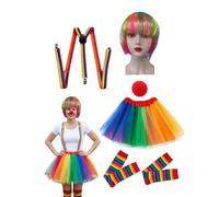 Générique Clown Costume Dress, Carnival Party Outfit, Tutu Skirt with Bright Colors, Stage Clothes with Funny Nose, 38.58 Inches Cosplay Apparel, Photoshoot Event for Adults Birthday Party Use