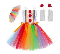 Générique Clown Fancy Dishing, Cosplay Dress Fancy Dish Up - Rainbow Tutu Robe, Girls Cosplay Ten et gants et épingles à cheveux inclus pour 2 à 10 filles