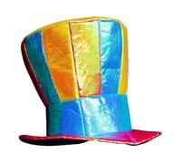 Générique Clown Hat - 9.84in Stripe Rainbow Hat | Jester Carnival Circus Costume Top Hāt For Most Adults, Gold Cloth Novelty Headwear, Mad Hāt For Fancy Dress, Halloween, Cosplay, Performance Fun.
