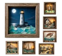 Générique Coastal Lighthouse Sea Glass Shadow Box Night Light,Handmade Seascape Art Frame Ocean Decor LED Lamp for Bedroom Living Room Shelf Gift (Lighthouse C)