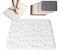 Générique Cobblestone Embossed Bathroom Bath Mat, Non-Slip Mat with Pebble Pattern, Memory Foam Absorbent Coral Fleece Bathroomrug, Soft Washable Bathroom Mats (White,S(15.7 * 23.6in))