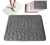 Générique Cobblestone Embossed Bathroom Bath Mat, Non-Slip Mat with Pebble Pattern, Memory Foam Absorbent Coral Fleece Bathroomrug, Soft Washable Bathroom Mats (Dark Gray,M(19.7 * 31.5in))