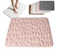 Générique Cobblestone Embossed Bathroom Bath Mat, Non-Slip Mat with Pebble Pattern, Memory Foam Absorbent Coral Fleece Bathroomrug, Soft Washable Bathroom Mats (Pink,S(15.7 * 23.6in))