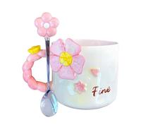 Générique Coffee Mugs, Spring Pink Design, 3D Flower Aesthetic, Includes Spoon, Cute Drinkware for Kitchen, Dining, Collection, Daily Use, and Gifting Ideas, 3.15x3.94x1.97 inches
