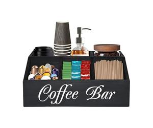 Générique Coffee Tea Holder Basket | Convenient Counterrtop Wooden Basket Holder,Abundant Functions Long Serving Life Rustic Coffeee Bar Decor Coffeee Accessories Organizer For Home, Coffee Bar