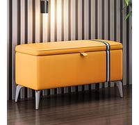 Générique Coffre de Rangement en Bois Massif, Banc de Rangement Multifonctionnel, Pouf de Rangement Moderne en Cuir, Banc à Chaussures rectangulaire d'entrée avec Assise rembourrée - Orange