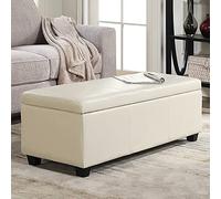 Générique Coffre de Rangement en Bois Massif, Pouf Multifonction, Banc à Chaussures, Banc de Rangement rectangulaire relevable au Pied du lit, Pouf de Rangement Moderne en Cuir pour Salon -