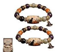 Générique Coffret cadeau bracelet en perles « Chat noir et citrouille » (Édition limitée Halloween 2026) - Bracelet extensible d'automne avec breloque chapeau de sorcière - Bijou festif pour femme