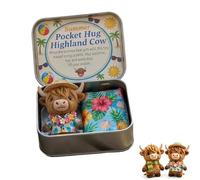 Générique Coffret Cadeau « Câlin de Poche » - Vache des Highlands - Mini Peluche Vache des Highlands avec boîte en métal et Carte de Message, Cadeau de Soutien émotionnel et Anti-anxiété (B)