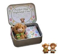 Générique Coffret Cadeau « Câlin de Poche » - Vache des Highlands - Mini Peluche Vache des Highlands avec boîte en métal et Carte de Message, Cadeau de Soutien émotionnel et Anti-anxiété (A)