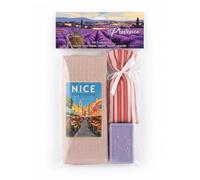 Générique Coffret Cadeau Nice Cours Saleya avec torchon nid d’Abeille Rose, Savon et Sachet de lavandin