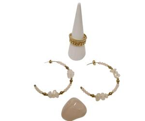 Générique coffret de Bijoux quartz rose avec Perles Dorées,Créoles et Bague en acier inoxydable, Collection Élégante, Accessoires de Mode - pierre minérale - La boutique de Sand