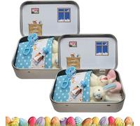 Générique Coffret Miniature Lapins de Pâques en Peluche - Jeu de Poche Portable avec Accessoires, Kit d'Adoption DIY, Boîte Décorative pour Enfants, Cadeau Lapin Pâques Filles Ados (Bleu - 2 pièces)