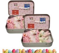 Générique Coffret Miniature Lapins de Pâques en Peluche - Jeu de Poche Portable avec Accessoires, Kit d'Adoption DIY, Boîte Décorative pour Enfants, Cadeau Lapin Pâques Filles Ados (Rose - 2 pièces)