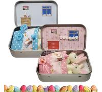 Générique Coffret Miniature Lapins de Pâques en Peluche - Jeu de Poche Portable avec Accessoires, Kit d'Adoption DIY, Boîte Décorative pour Enfants, Cadeau Lapin Pâques Filles Ados (Bleu + Rose)