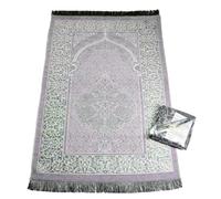 Générique Coffret Tapis Prière Musulman Luxe avec Tasbih 99/33 Perles - Sajadah Velours Confortable, Cadeau Islamique Ramadan Aïd Hajj (Gris)