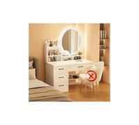 Générique Coiffeuse avec Miroir Rabattable et Tabouret Roulant, lumières LED intégrées, Coiffeuse de Maquillage Moderne avec Grands tiroirs à Miroir rectangulaire et étagères Ouvertes - Élégant Whi