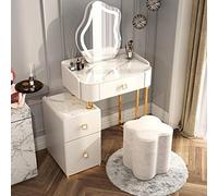 Générique Coiffeuse avec Miroir Rabattable et Tabouret Roulant, lumières LED intégrées, Ensemble de Coiffeuse Blanche Moderne avec Miroir éclairé, Trois Modes d'éclairage de Couleur, 3 tiroirs PE