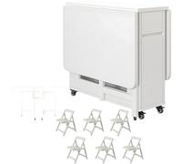 Générique Coin Repas De Cuisine Pliable, Table à Manger à Abattants pour Petits Espaces, Structure Robuste en Bois Massif, Ensemble Table Et 6 Chaises,Blanc,B