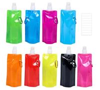 Générique Colapsible Water Bottle Set - 9 Pcs Stand-Up Bottles with Blank Labels, 9 Colors | Portable Reusable Drink Pouches for Hiking Camping Travel Adventure, Outdoor Sports, Cycling, Lightweight