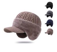 Générique Coldshield Trapper Blocking Knitted Hats, Elastic Winter Warm Knitted Hat with Brim and Ear Flaps, for Mans and Womans (Khaki)