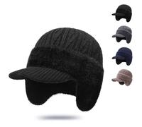 Générique Coldshield Trapper Blocking Knitted Hats, Elastic Winter Warm Knitted Hat with Brim and Ear Flaps, for Mans and Womans (Black)