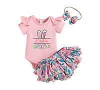 Générique Collant Fille Bébé Filles Manches Courtes Pâques Dessin animé Lapin Imprime Barboteuse Body Volants Shorts Bandeaux Tenues (Red, 12-18 Months)