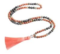 Générique Collier 108 Perles Mala Nouées Pour Femmes Et Hommes, Bracelet En Labradorite Naturelle, Long Collier Avec Pompon, Prière, Méditation Spirituelle, Bijoux Bohème, Cadeaux