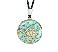 Générique Collier 7 Chakras Reiki Guérison Cristal Rond Pierre Précieuse Porte-Bonheur Résine Pièce De Monnaie Pendentif Turquoise Collier Pour Femmes Hommes, Cordon 51-80 Cm