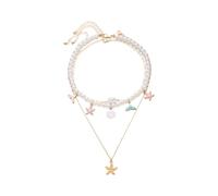 Générique Collier à franges en coquillage de conque avec perles d ' argile en résine, bijoux en alliage léger, chaîne de cou pour femmes, collier à pendentif en coquillage superposé