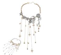 Générique Collier à pampilles multi-pendentifs soleil, lune et étoiles, chaîne de cascade en couches célestes, bijoux Vintage (Gold)