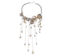 Générique Collier à pampilles multi-pendentifs Sun Moon Stars, colliers à pampilles en cascade en métal, pentagramme de lune exagéré, collier plein de diamants, bijoux de Noël pour femmes (Gold)