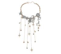 Générique Collier à pampilles multi-pendentifs Sun Moon Stars, colliers à pampilles en cascade en métal, pentagramme de lune exagéré, collier plein de diamants, bijoux de Noël pour femmes (Silver)