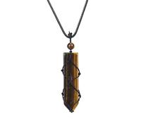 Générique Collier À Pointes De Cristal De pour Hommes et Femmes, Pendentif À Pointe Hexagonale Noué À La Main, Pierre Précieuse Naturelle, Corde Réglable, Bijoux Reiki, Pierre Œil De Tigre