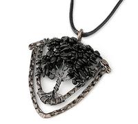 Générique Collier Arbre De Vie Avec Cristal Pour Femme | Pendentif Bouclier Enroulé De Fil Punk Avec Chaîne En Pu Méditation Yoga Équilibre Bijoux Cadeaux Agate Noire