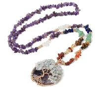 Générique Collier Avec Pendentif Arbre de Vie pour Homme Et Femme|Breloque Ronde en Cristal Naturel Avec Chaîne À 7 Chakras Et Perles en Pierre Précieuse, Amulette Ras Du Cou en Améthyste