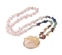 Générique Collier Avec Pendentif Arbre de Vie pour Homme Et Femme|Breloque Ronde en Cristal Naturel Avec Chaîne À 7 Chakras Et Perles en Pierre Précieuse, Amulette Ras Du Cou en Quartz Rose